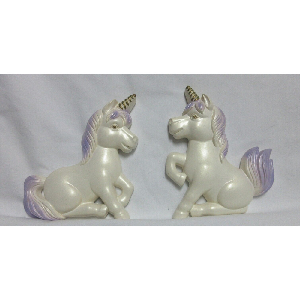 VTG Chalkware Unicorn Decor Wall Plaques Miller Studio 6" x 5" 1987 Set of 2